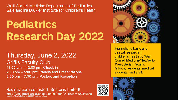 Flyer of Pediatrics Research Day - head with gears 