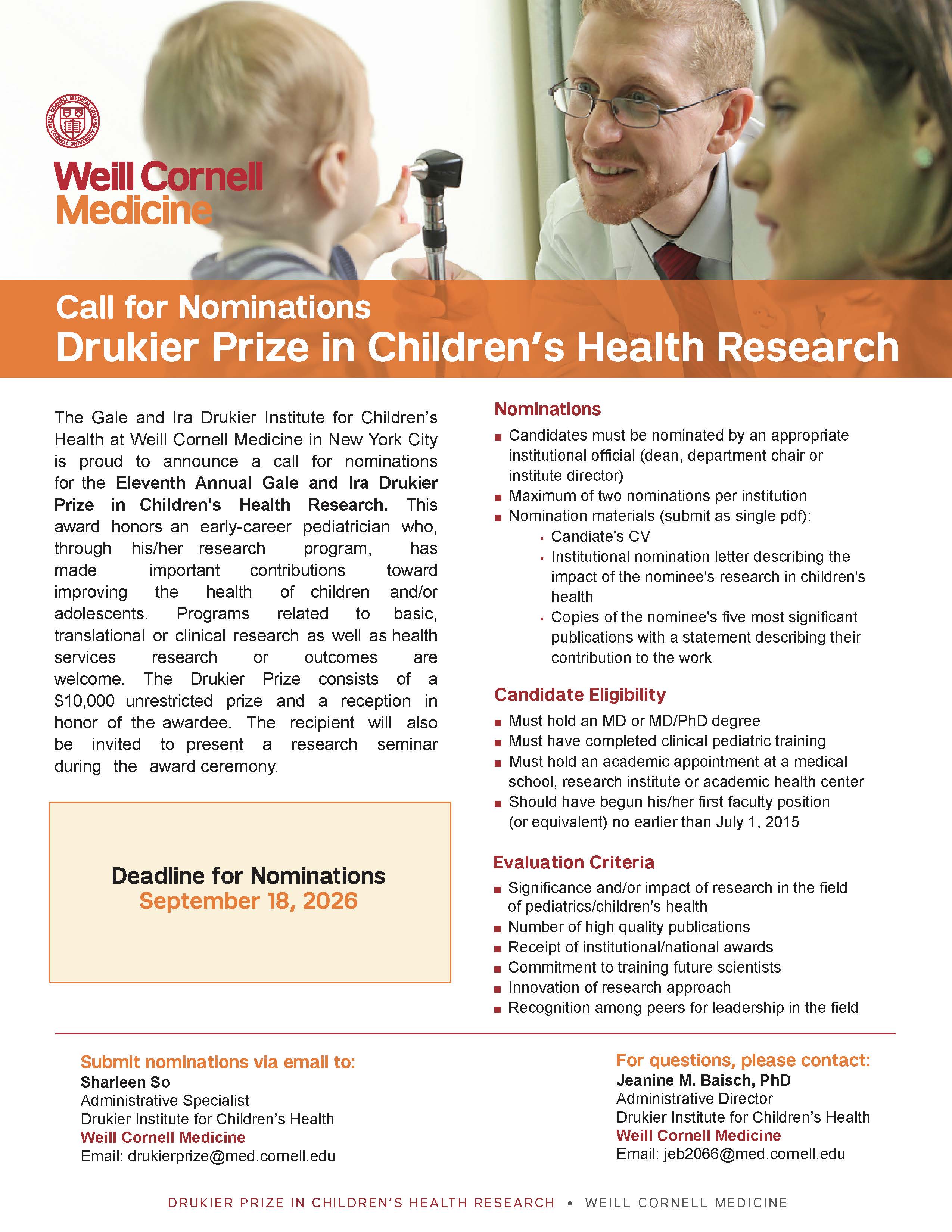 11th Drukier Prize Call for Nominations